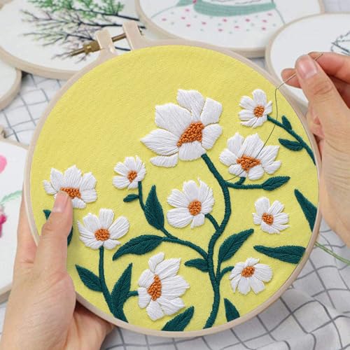 Image of Louise Maelys 3 Pack Floral Embroidery Kit for Beginners with Supplies | Pre-printed Patterns|Hoop| Threads|Instructions|Ideal Cross Stitch Kits for Adults|DIY Needlepoint Kit for Starter Supplies