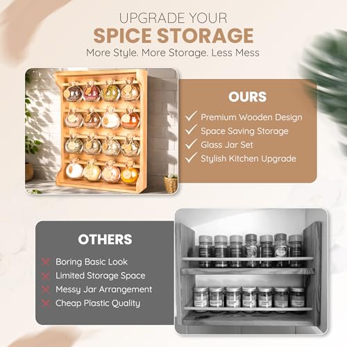 Image of Byers Choice TX Pine Wooden Spice Rack Organizer- Antique Spice Jar Rack for Kitchen Pantry, Cupboard or Wall Mount -Apothecary Cabinet