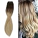 Produktbild Sunny 7 Tressen Clip in Echthaar Extensions Braun zu Blond mit Platinblond Double Weft Haarverlangerung Clips Echthaar Balayage 120g 50 cm