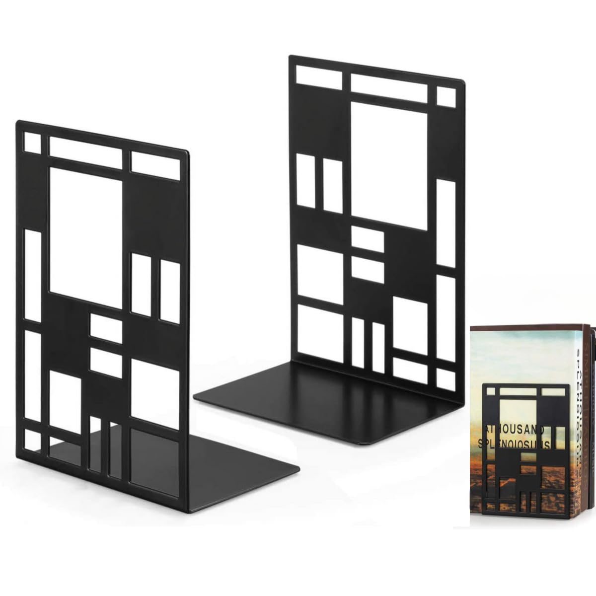 Lajiakoy® Sujetalibros Sujeta Libros Estantería de Metal, Apoya Soporte Libros Diseño Árbol, Decoración de Escritorio, Sujetalibros Metálicos para Casa Oficina Biblioteca Escuela Estantería (Negro-2)