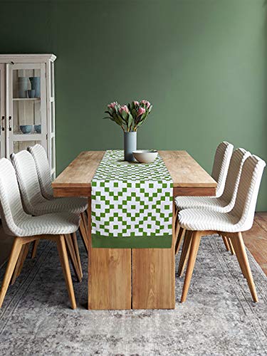 Image of Dekor World Fun with Checks Printed Green Table Runner (33x120cm) (Pack of 1)-4 Seater Dinning & Center Table