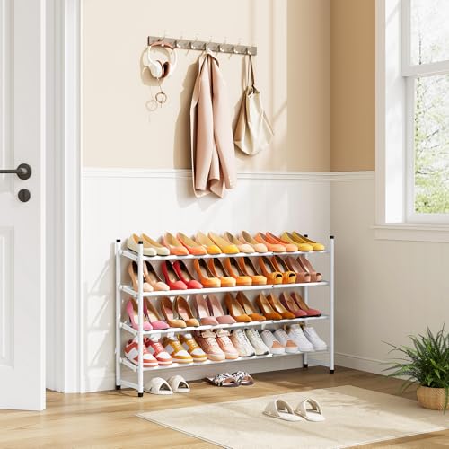 Image of Tajsoon Expandable Shoe Rack for Closet 4 Tier, 29 inch-41 inchAdjustable & Stackable Shoe Shelf Storage, Metal Shoe Rack Organizer for Front Door Entrance, Closet, Garage, Entryway, White