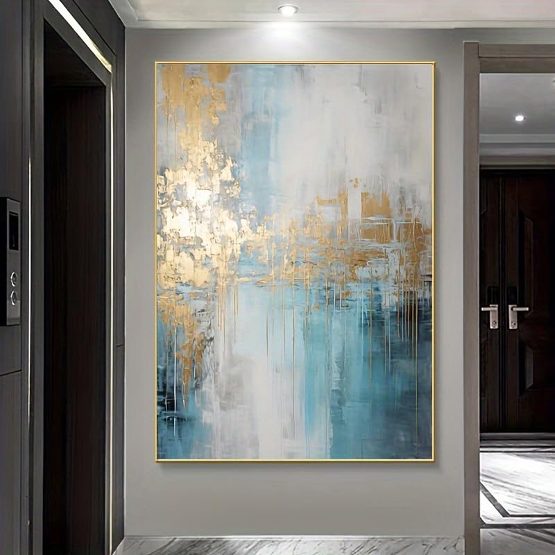 Toile abstraite blanc et bleu moderne sans cadre de dimension 90x125cm