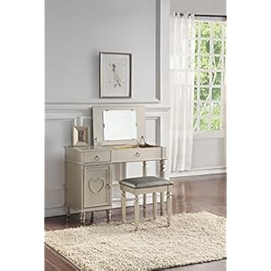 Poundexbobkonaaliceflipupmirrorvanitysetsilver Urban Country Home Decor Poundex bobkona alice flip up mirror vanity set silver urban country home decor