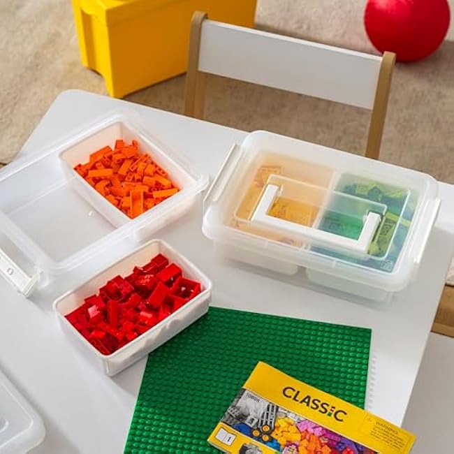 IRIS USA 1 Qt. Plastic Storage Bins with Lids, 2 Pack, Craft Storage Container, Sensory Bin, Organizing Containers for Home, Office & Art Supplies, Stackable, White