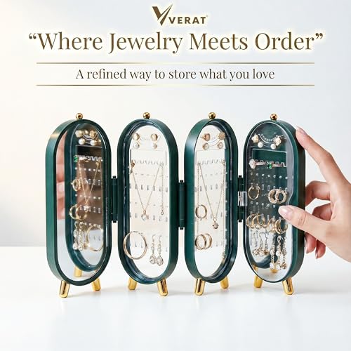 Image of VERAT Rotating Earrings Stand Jewelry Display Organiser /Earrings organiser /Jewellery towers /jewellery stands /earring organizer Container for Home Wardrobe & Cupboard (Green)