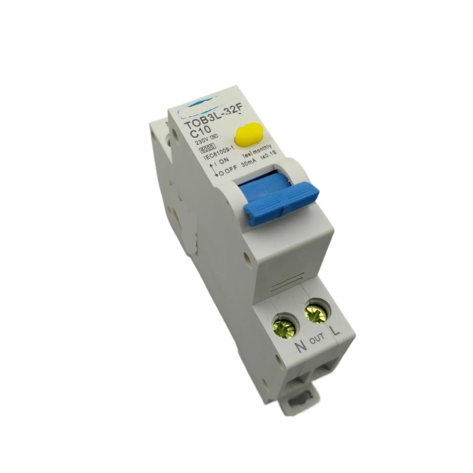RCBO 10A 18mm disjoncteur monophasé bipolaire TOB3L-32F avec coupure haute performance 6kA