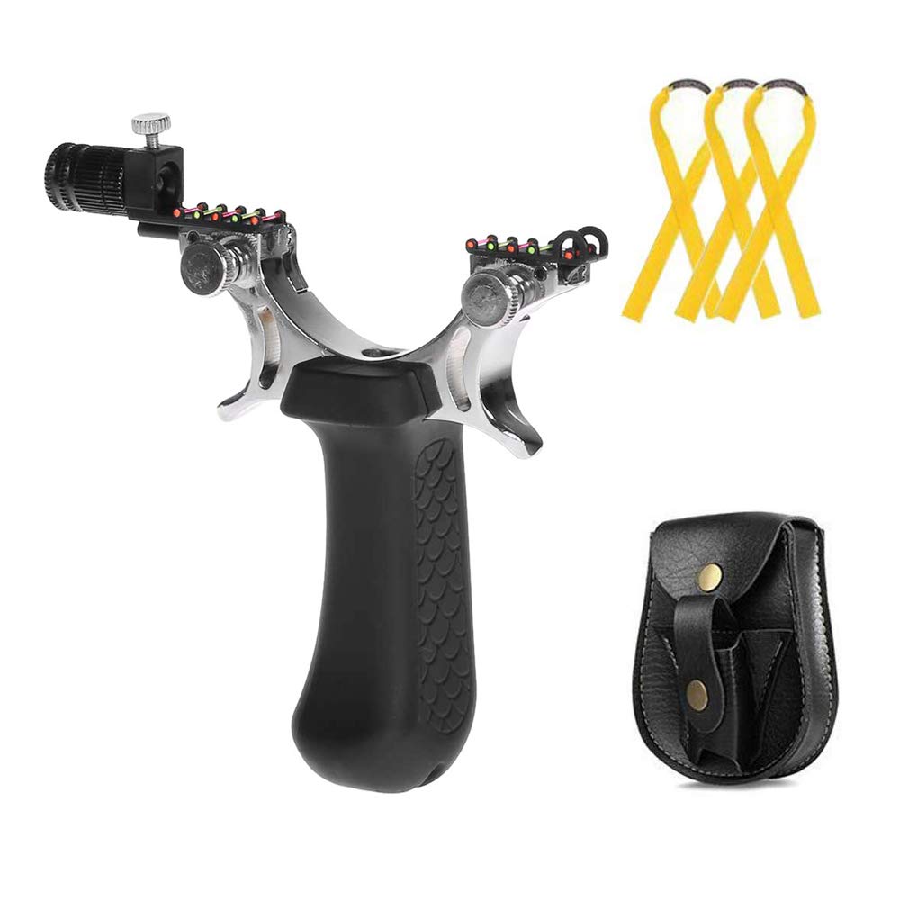Slingshots Powerful Aluminium Catapult Alloy Professional Flat Band Rubber Adjustable Aiming Point Lamp Hunting Fishing Target Game Outdoor