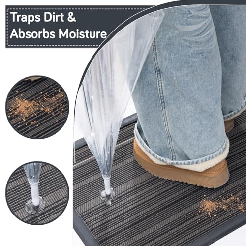 Image of HOKIPO Large Entrance Door Mats for Home Anti-Slip Dirt Trapper Doormat, 75x45 cm, Grey Lines (AR-6502)