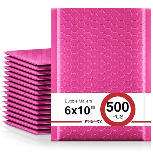 Image of Fuxury Bubble Mailers 6x10 inch 500 Pack Usable Size 6x9 inch Padded Envelopes Bulk | Self Seal Padded Mailers Waterproof Cushioned Shipping Bags for Jewelry, Makeup, Cards & Small Business, #0 Pink