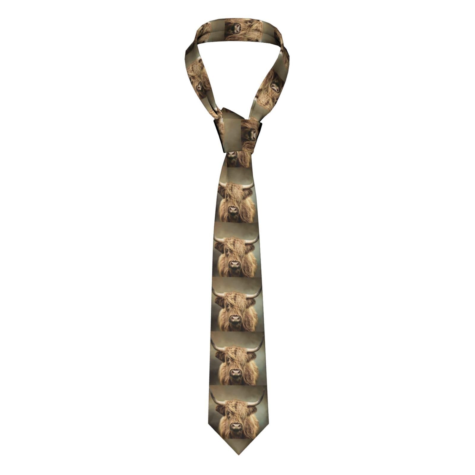 KONGNY Highland Cow Mens Ties Men's Neckties Polyester Novelty Skinny Tie For Wedding Party Groom Groomsmen