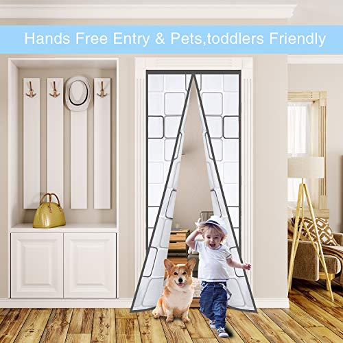 Insulated Door Curtain, Thermal Magnetic Self-Sealing Eva Door Screen, Keep Cold Out Door Cover Auto Closer For Kitchen, Bedroom, Air Conditioner Room,Hands Free, Fits Doors Up To 36" X 82", Grey #TOP3