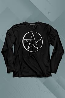 Pentagram Stencil Symbol Satanizm Baphomet Mührü Logosu Uzun Kollu Tişört Baskılı T-Shirt