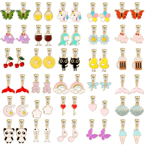 30 Pairs of Cute Clip-On Earrings Pack – Non-Pierced, Adjustable Copper Ear Clips with Charming Designs