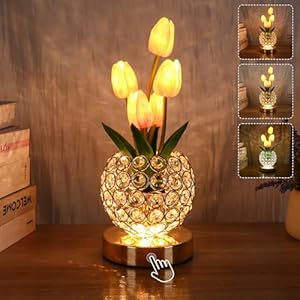 Tulip Flower Lamps, Table Lamp with USB Charging，Desk Lamp LED Analog Tulip Night Light with Vase, Table Lamp Decorations, Date Party Home Decoration