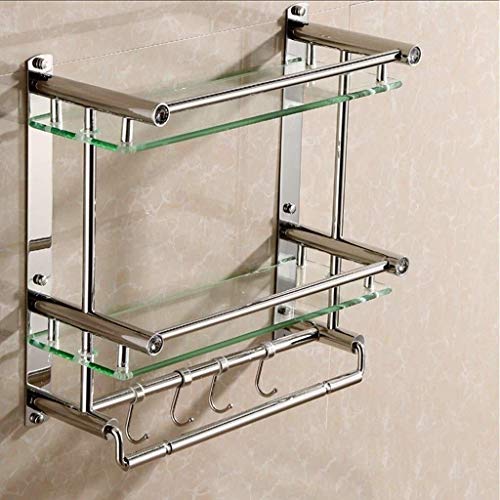 Preisvergleich Produktbild AINIYF Badezimmer Regal Aluminium Wand befestigte Handtuchhalter 2 Tier Ausgeglichenes Glas rechteckig Double Deck extra dick Silver Sand Sprayed gebürstet fertig