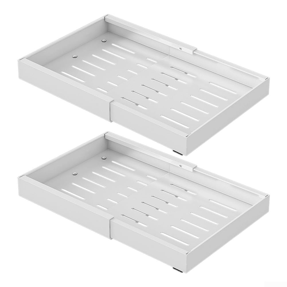 Gewürzregal, 2er-Set Schrankregal-Organizer, erweiterbarer Küchenregal-Organizer, stapelbarer Gewürzhalter, 32–52 cm, verstellbare Breite, Karbonstahl, Küchenorganizer mit leisen Dämpfungsschienen