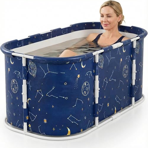 SOONHUA Vasca da bagno pieghevole portatile per adulti e vasca idromassaggio autoportante con cuscini per interni ed esterni Hot SPA Ice Bath, 120 x 60 x 50 cm