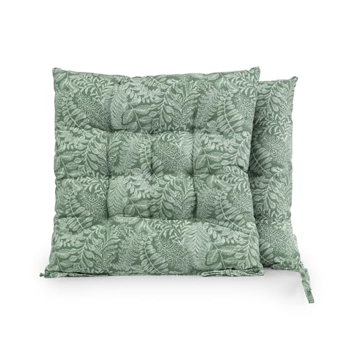 BESCH Pack 2 Cojines para Silla Usos Interior y Exterior 40x40x5cm Extra Suave - Cojin de Asiento Decorativo Funda de Poliéster y Relleno de Fibra Hueca Lavable Cómodos Acolchados (Follaje Verde)