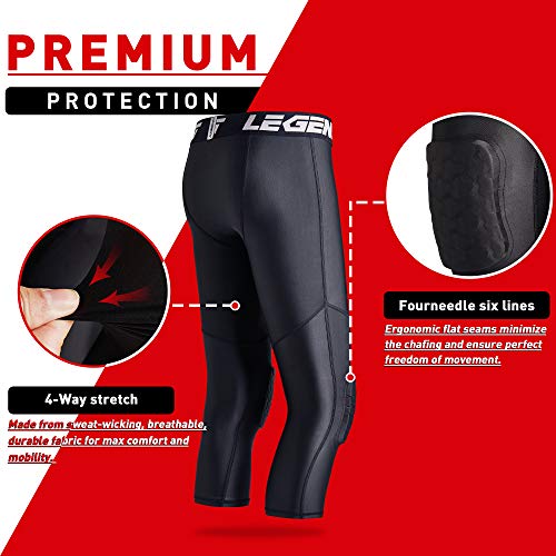Legendfit Youth Boys Basketball Compression Pants With Knee Pads 3/4 Capri Padded Sport Tights Athletic Workout Leggings Black #TOP5