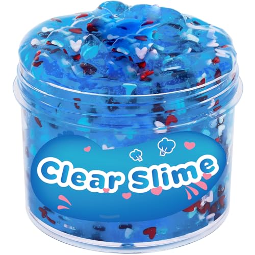 Blue Clear Slime Pink Heart Add Ins Scented Crystal Water Slime Big Soft Putty, Stress Relief Stretchy Toy for Girls Boys Kids Birthday Party Favors 7OZ 200ML