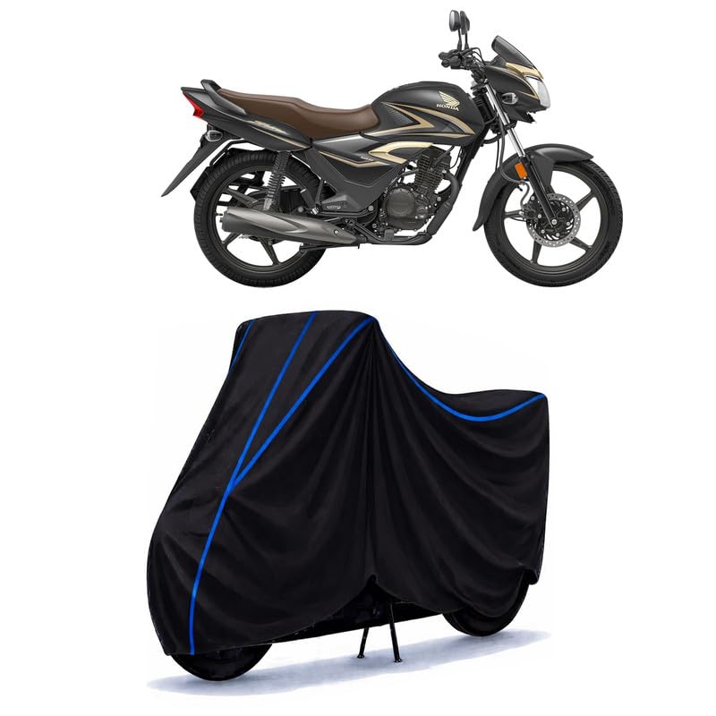 Image of Shine Drum Bike Cover Water Resistant Universal Motorcycle Rain | Heavy Duty UV Protection, Dust, Scratch Indoor Outdoor All Weather with Black Blue Piping Elastic