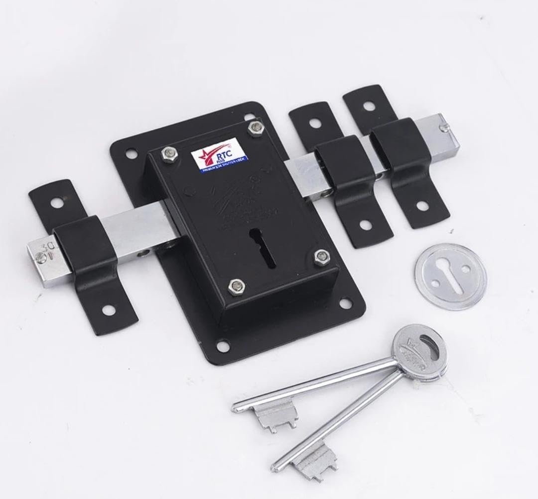 10 Dus Chal Gate Lock 1 piece with 2 Keys for Main Gate Security | Heavy Duty Iron Door Lock with Glossy Black Finish for Home Entrance Gate and Outdoor Safety Use-image-34