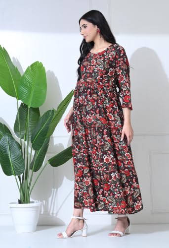 Image of Amazon Brand - Tavasya Women Long Maternity Kurta | Feeding Kurti | Comfort Maxi Dress