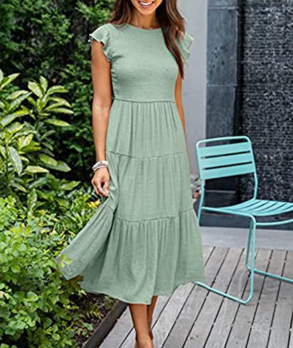 Image of Sexyshine Women's Square Neck Halter Lace Up Criss Cross Maxi Dress Tie Back Sleeveless Smocked Ruched A Line Dress