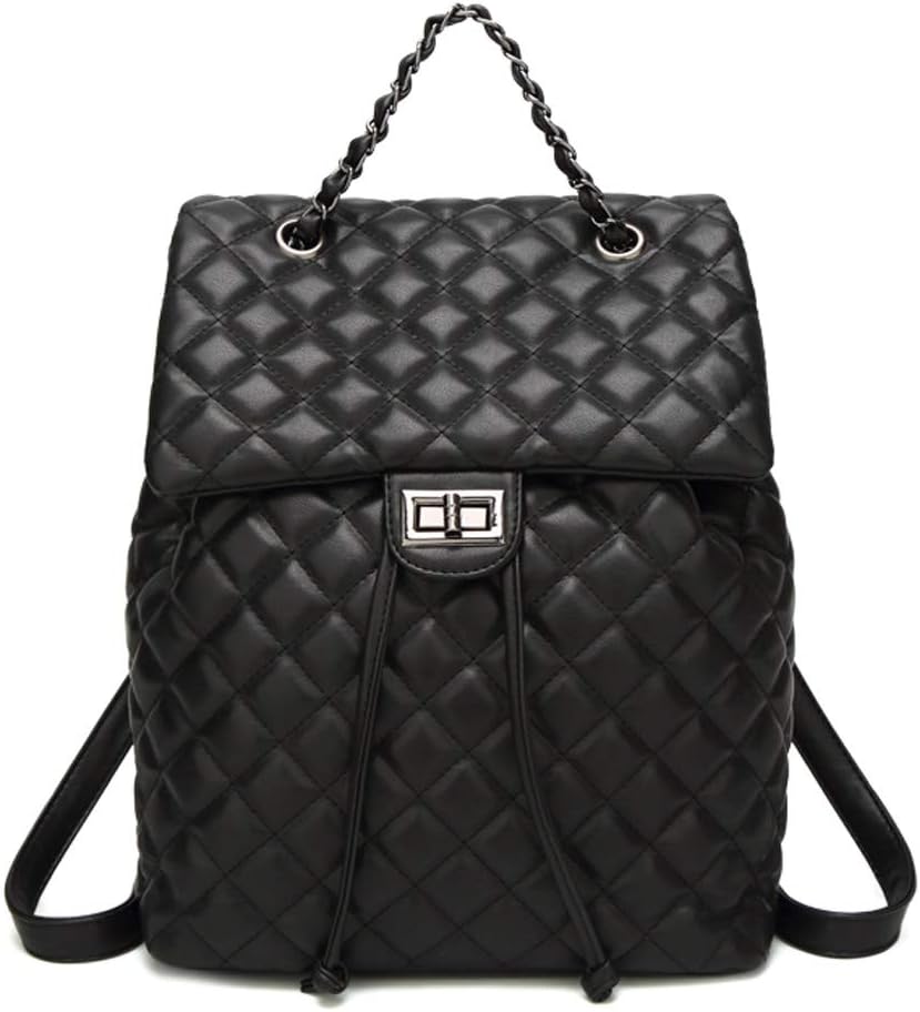GTG Women's Fashion Backpack PU Leather Diamond Lattice Plaid Metal Chain Backpack Handbags Shoulder Bag Crossbody Bags