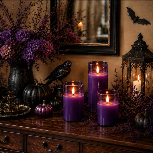 Image of Homemory Purple Glass Flameless Candles, Real Wax, Remote Timer, 2 Pack