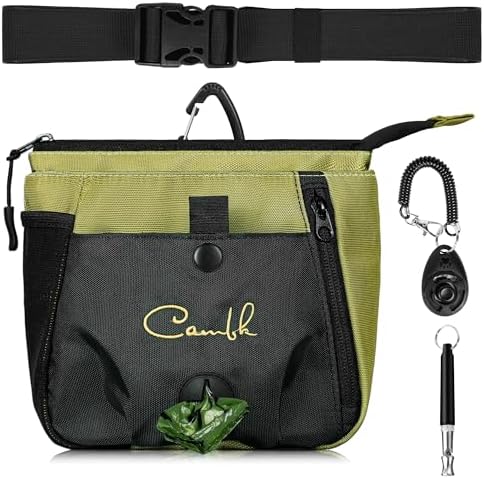 Dog Treat Pouch Training Kit with Clicker for Dog Trainer, Puppy Treat Bag with Poop Bag Dispenser and Clip for Leash, Waist Belt Pouches, Dog Clickers and Silent Whistle for Pet Training