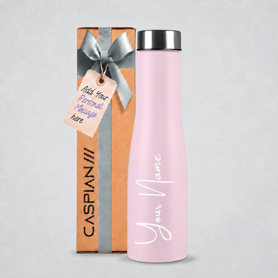 Caspian Aqua Customised Stainless Steel Water Bottle 1L,L Pink with Logo Print - Personalised Water Bottle with Your Nam