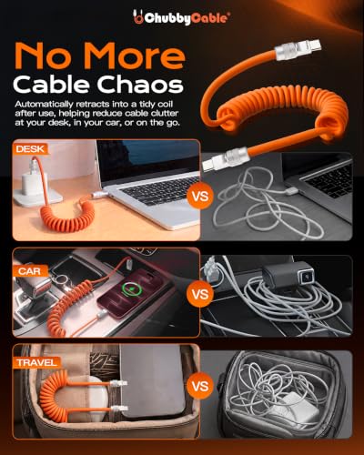 chubbycable Coiled USB C Cable 240H Sag-Free Charging Cable, 1 Pack, Orange - Image 6