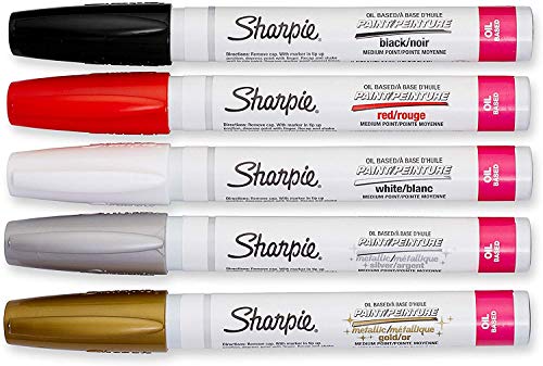 Sharpie Oil-Based Paint Markers, Medium Point, Assorted & Metallic Colors, 5 Count - Great for Rock Painting - New