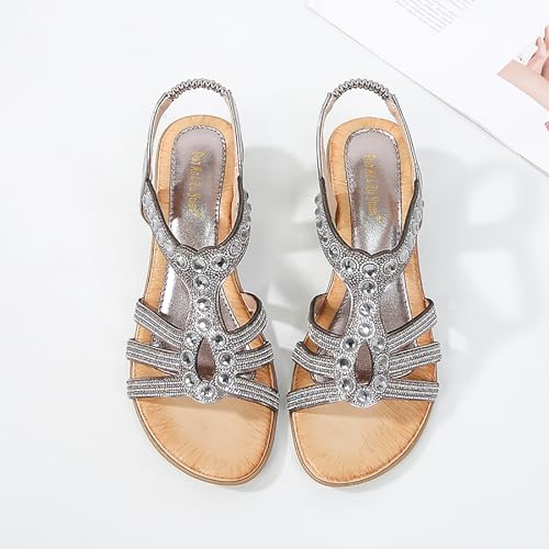 Sandales d'été compensées confortables à talons bas strass - 4