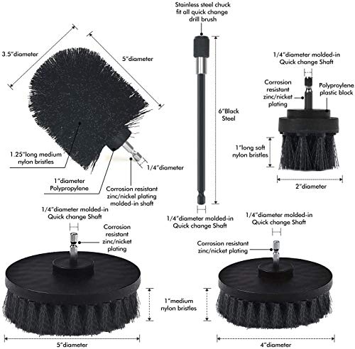 Shieldpro Drill Brush Attachment Set,Power Cleaning Scrub Brush,All Purpose Drill Brushes with Extend Long Attachment for Bathroom and Kitchen Surface,Grout,Tub,Shower,Tile,Corners, Automotive-Black