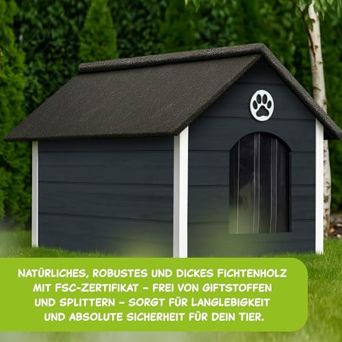 Outentin Hundehütte Outdoor Isoliert - Hundehaus für Große Hund - Winterfest und Wetterfest - Hunde Haus für Draußen mit schrägem Dach - Stabile Villa und Moderne Design - 103 x 90 x 70cm-Grau