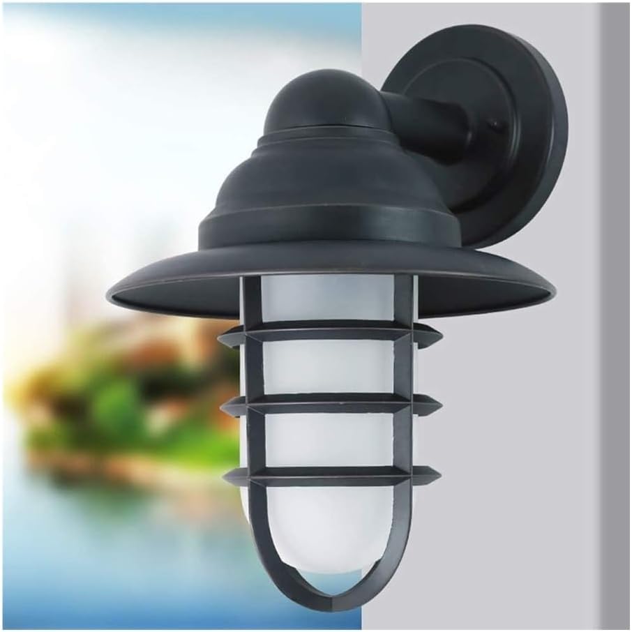 Amerykańska lampa ścienna E27 z matowego szkła, styl industrialny, odporna na wiatr i deszcz, na podwórko lub balkon (kolor: domyślny)
