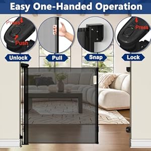 137 Inch Extra Wide Retractable Baby Gates 35″ Tall Extra Long Dog Gate Large Pet Gate Wide Opening Indoor Mesh Child Safety Gates for Dogs, Stairs, Doorways, Hallways, Outdoor (Black)