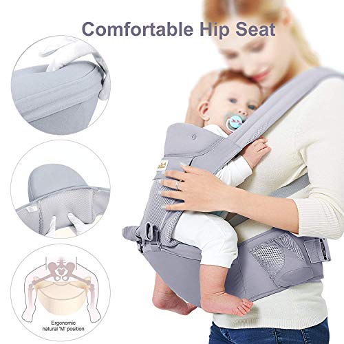 Viedouce Babytrage Ergonomische mit Hüftsitz/Reine Baumwolle Leicht und atmungsaktiv/Multiposition:Dorsal, Ventral, Einstellbar für Neugeborene und Kleinkinder von 0 bis 4 Jahren (3,5 bis 20 kg) - Image 5