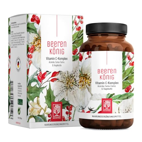 Vitamin C Komplex 180 Kapseln natürliches Vitamin C hochdosiert aus Acerola Hagebutte & Camu Camu - Natürlich pflanzlich vegan und ohne Zusätze - 6 Monatsvorrat