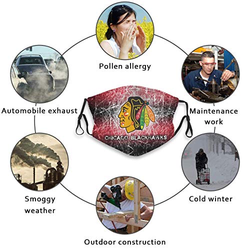 Genrics Cool Reusable Face Cover Washable Balaclava for Chicago City Hockey Fans Print Pattern with 10 Filter
