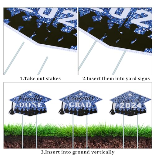 KesaPlan 13 Pcs Graduation Decorations Class of 2024 Blue Graduation Class of 2024 Yard Sign Waterproof Congrats Grad Class of 2024 Lawn Signs with Stakes for Outdoor,Lawn Party Graduation Decorations