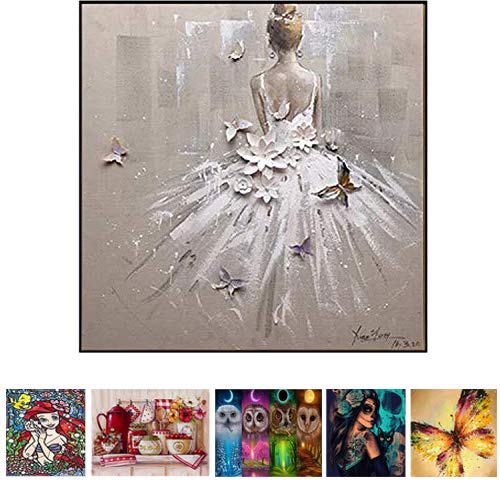 Packs 5D DIY Diamond Painting Paint by Numbers Kits for Adult ，Full Drill Diamond Embroidery Dotz Kit Home Wall Decor (White Girl)