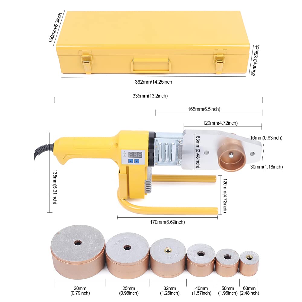 Soldadora de plástico con pantalla digital, 20/25/32/40/50/63 mm para PPR PE PP, 220 V, 1000 W