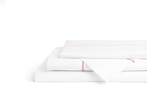 Linen Home Juego sábanas 100% percal algodón, fresco, ligero, sólido, transpirable, franja delgada, queen, 4 piezas, 1 sábana encimera, 1 ajustable,