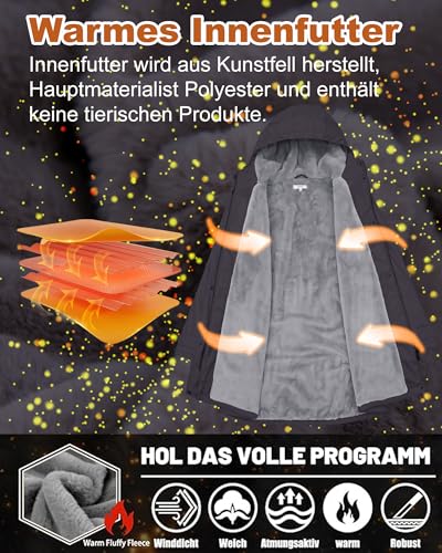 rhythm of the rain Regenjacke Damen mit Warm gefüttert Winterjacke Damen wasserdicht PU Regenmantel Friesennerz übergangsjacke mit Kapuze braun 44