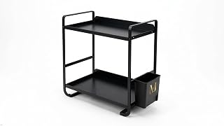 2 Tier Bathroom Countertop Organizer with Side Caddy, Black and Gold Metal Bathroom Organzier, Slim Counter Storage Rack for Vanity (Matte Black)