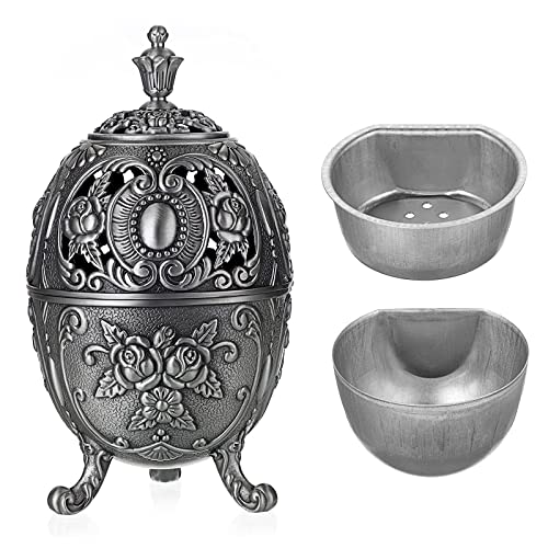 Juxyes Vintage Incense Burner Holder With Removable Ash Catchers, Metal Censer Antique Cone Coil Incense Burner Holder Zinc Alloy Spiritual Aromatherapy Yoga Meditation Gifts Retro Home Decoration #TOP14